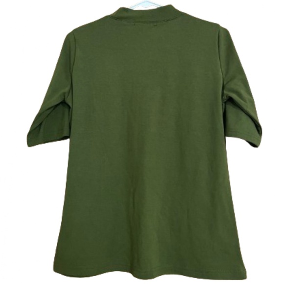Women’s Green Mock Neck Short Sleeve Casual Shirt Sz-M - Picture 5 of 6